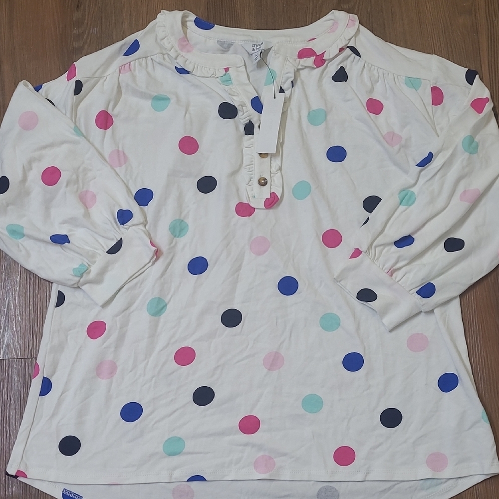 Crown & Ivy White Blouse with Green Accents for women,s